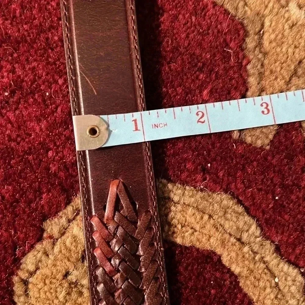 Men’s Brown Leather Braided Solid Belt with Solid Brass Buckle Size 42